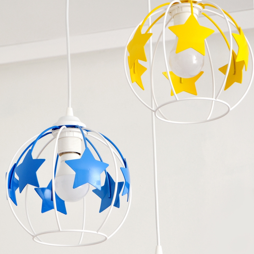 Kinder hanglamp aan een koord STARS 3xE27/15W/230V blauw/roze/geel