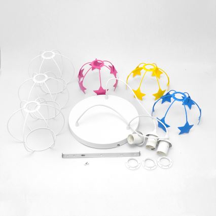 Kinder hanglamp aan een koord STARS 3xE27/15W/230V blauw/roze/geel