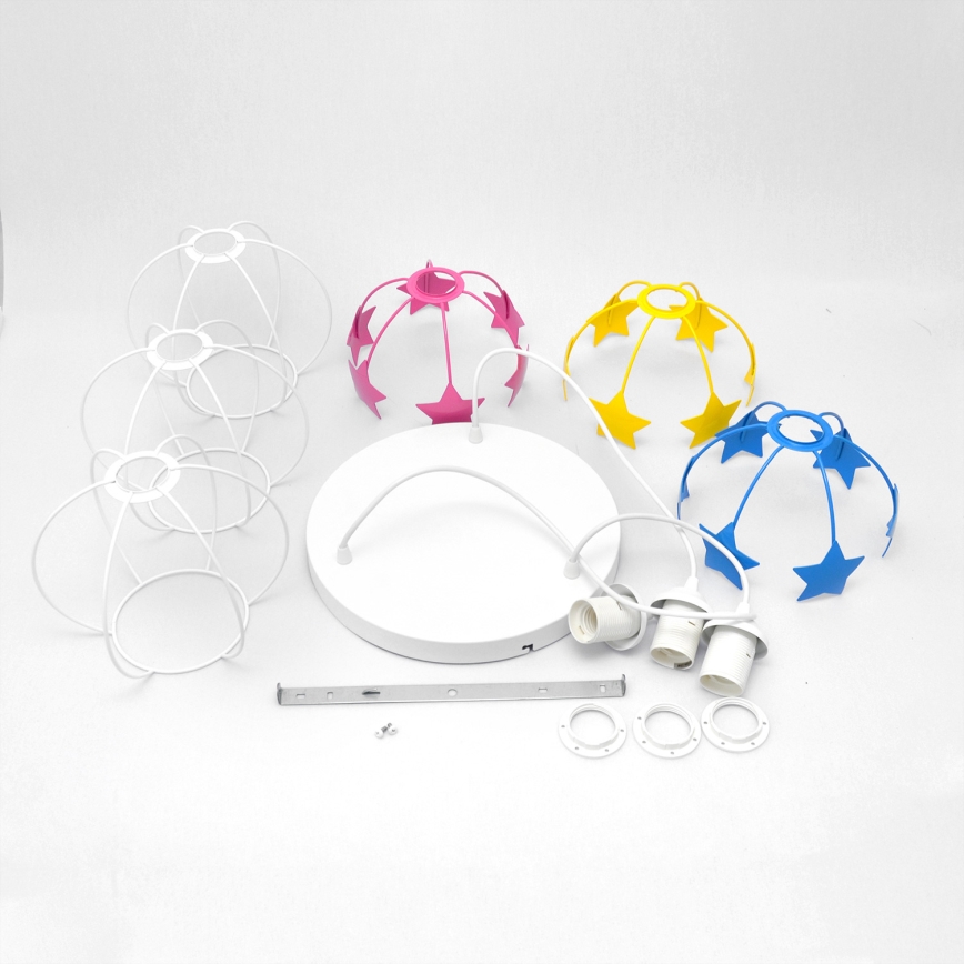 Kinder hanglamp aan een koord STARS 3xE27/15W/230V blauw/roze/geel