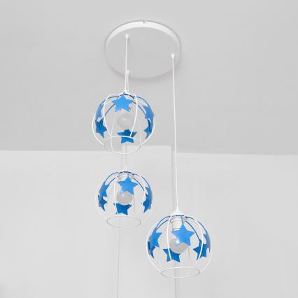 Kinder hanglamp aan een koord STARS 3xE27/15W/230V blauw/wit