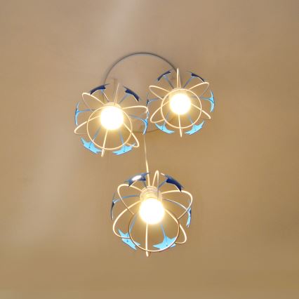 Kinder hanglamp aan een koord STARS 3xE27/15W/230V blauw/wit