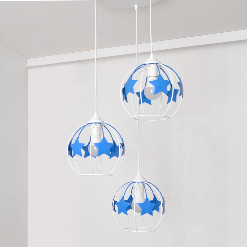 Kinder hanglamp aan een koord STARS 3xE27/15W/230V blauw/wit