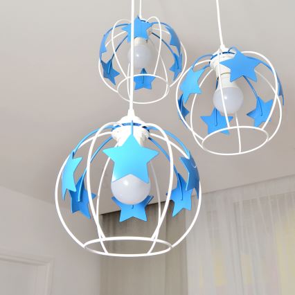 Kinder hanglamp aan een koord STARS 3xE27/15W/230V blauw/wit