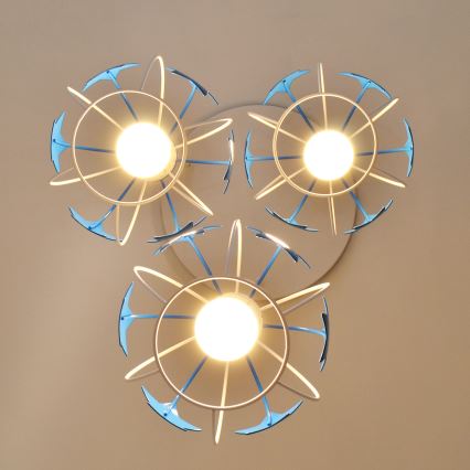 Kinder hanglamp aan een koord STARS 3xE27/15W/230V blauw/wit