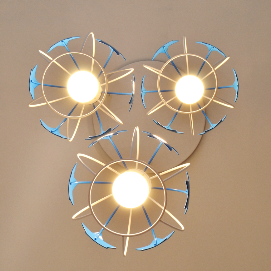 Kinder hanglamp aan een koord STARS 3xE27/15W/230V blauw/wit