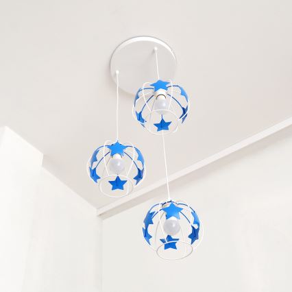 Kinder hanglamp aan een koord STARS 3xE27/15W/230V blauw/wit