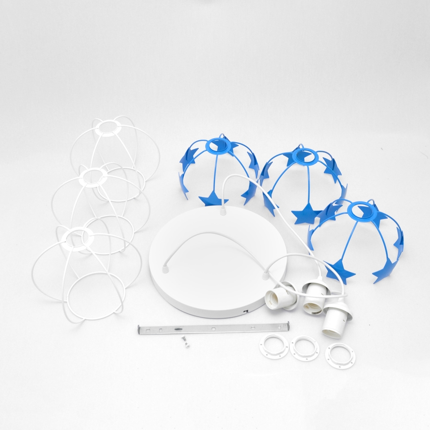 Kinder hanglamp aan een koord STARS 3xE27/15W/230V blauw/wit