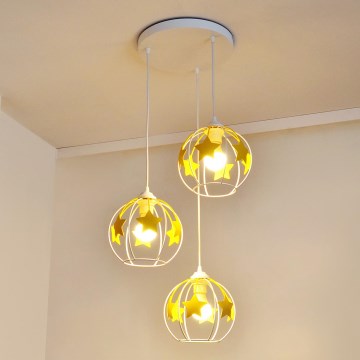 Kinder hanglamp aan een koord STARS 3xE27/15W/230V geel/wit