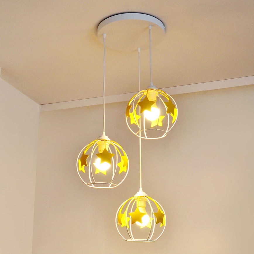 Kinder hanglamp aan een koord STARS 3xE27/15W/230V geel/wit
