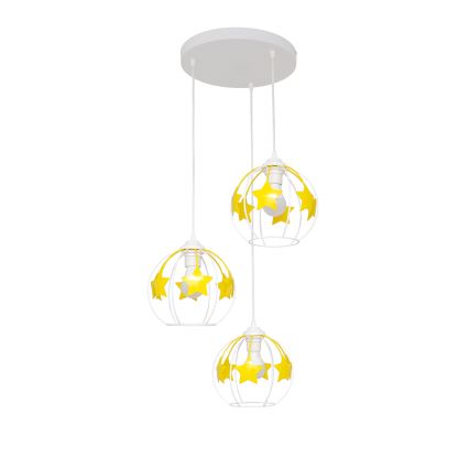 Kinder hanglamp aan een koord STARS 3xE27/15W/230V geel/wit