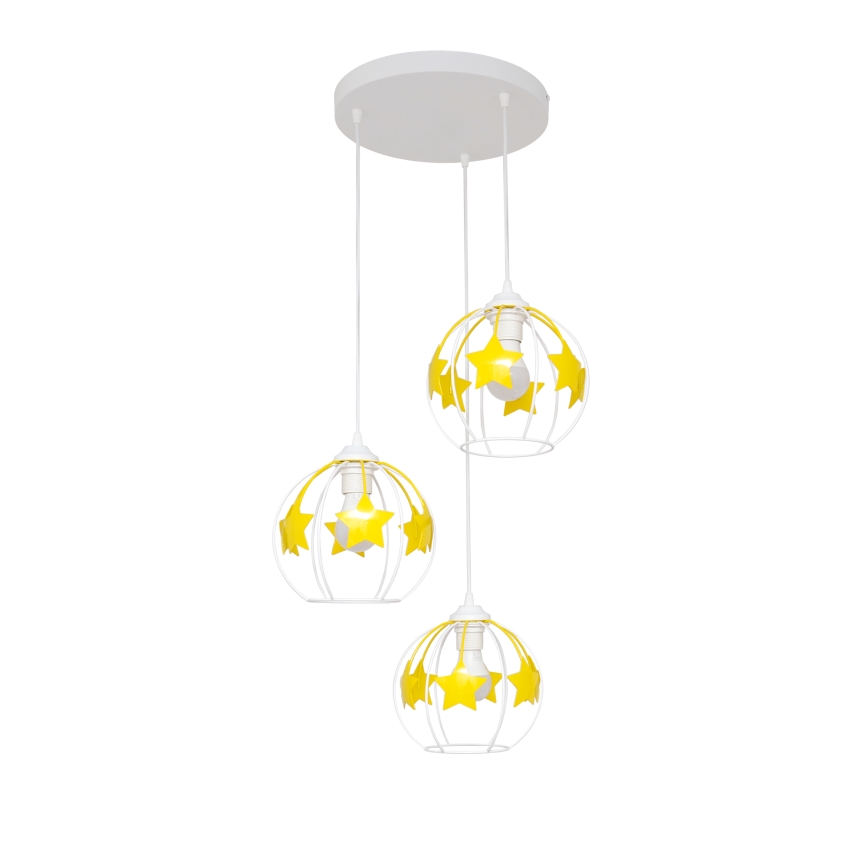 Kinder hanglamp aan een koord STARS 3xE27/15W/230V geel/wit