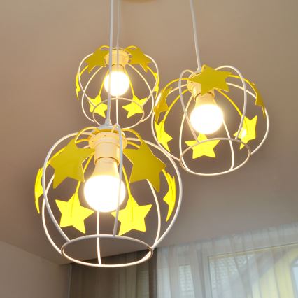 Kinder hanglamp aan een koord STARS 3xE27/15W/230V geel/wit
