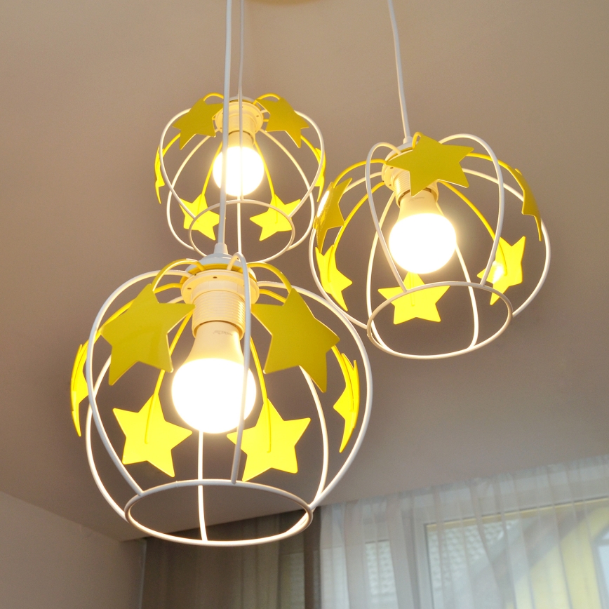 Kinder hanglamp aan een koord STARS 3xE27/15W/230V geel/wit