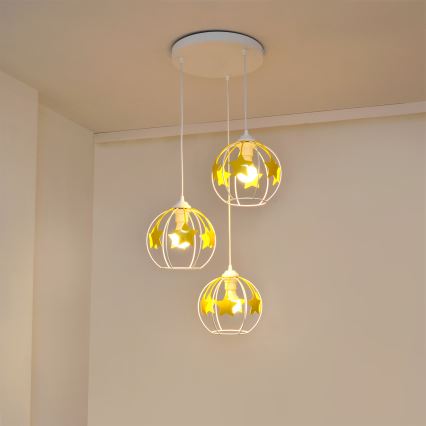 Kinder hanglamp aan een koord STARS 3xE27/15W/230V geel/wit