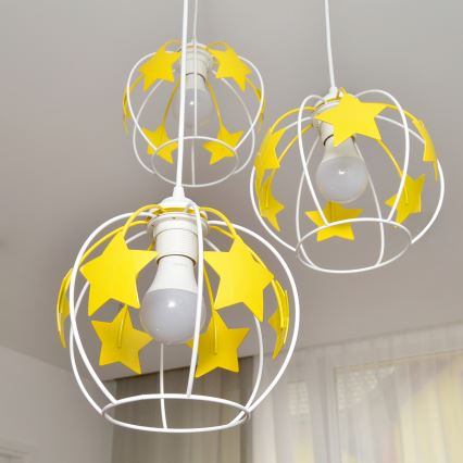 Kinder hanglamp aan een koord STARS 3xE27/15W/230V geel/wit