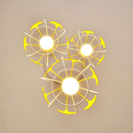 Kinder hanglamp aan een koord STARS 3xE27/15W/230V geel/wit