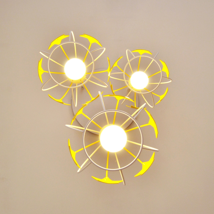 Kinder hanglamp aan een koord STARS 3xE27/15W/230V geel/wit