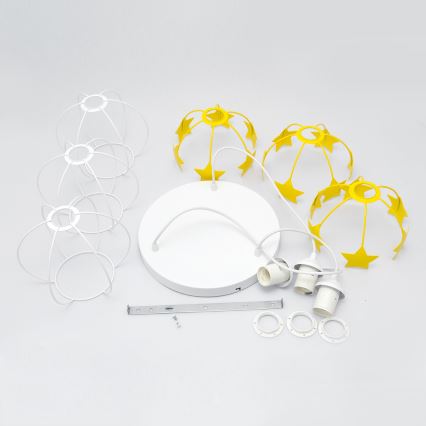 Kinder hanglamp aan een koord STARS 3xE27/15W/230V geel/wit