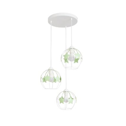Kinder hanglamp aan een koord STARS 3xE27/15W/230V groen/wit