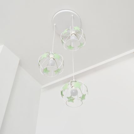 Kinder hanglamp aan een koord STARS 3xE27/15W/230V groen/wit
