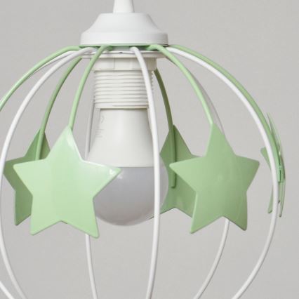 Kinder hanglamp aan een koord STARS 3xE27/15W/230V groen/wit
