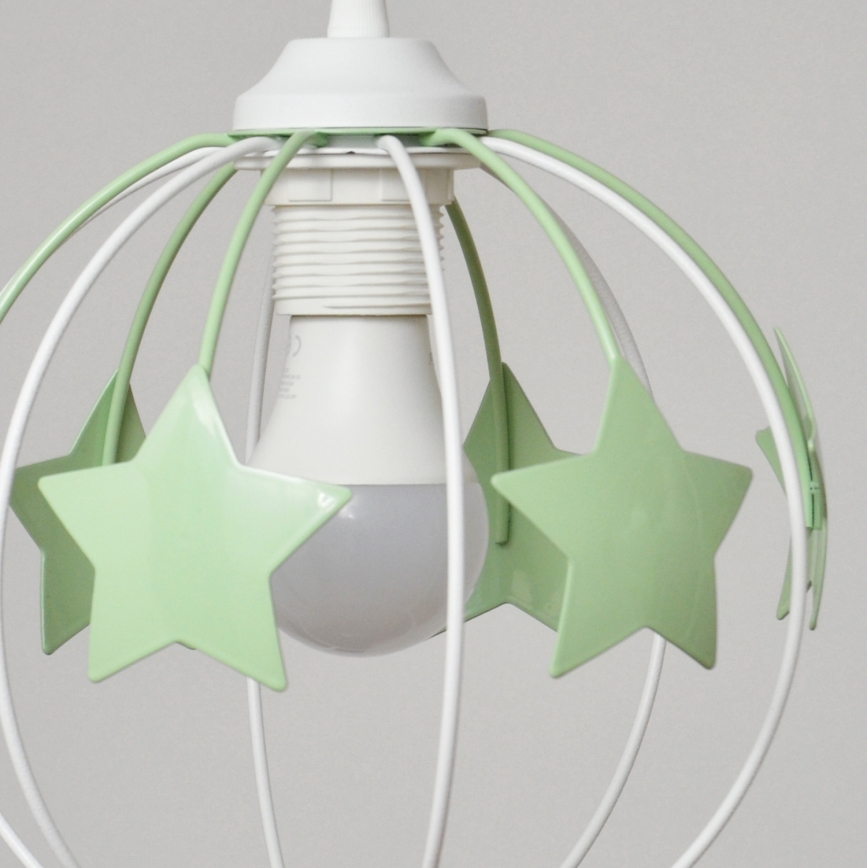 Kinder hanglamp aan een koord STARS 3xE27/15W/230V groen/wit