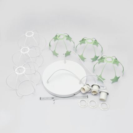 Kinder hanglamp aan een koord STARS 3xE27/15W/230V groen/wit