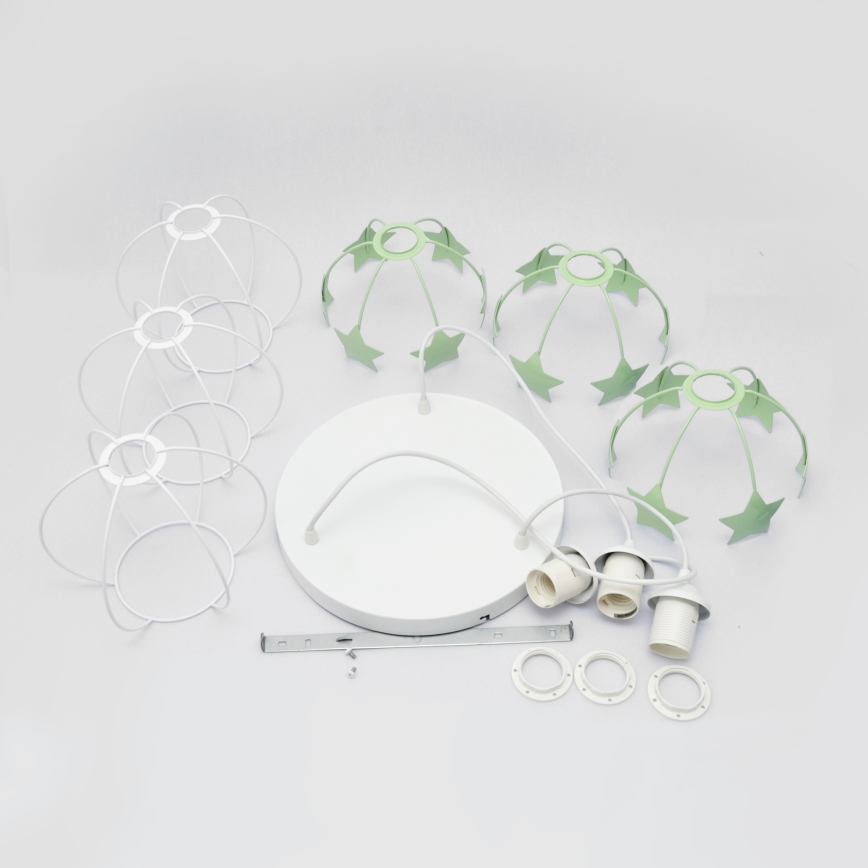 Kinder hanglamp aan een koord STARS 3xE27/15W/230V groen/wit