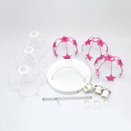 Kinder hanglamp aan een koord STARS 3xE27/15W/230V roze/wit