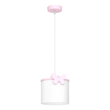 Kinder hanglamp aan een koord SWEET 1xE27/15W/230V wit/roze/vlinder