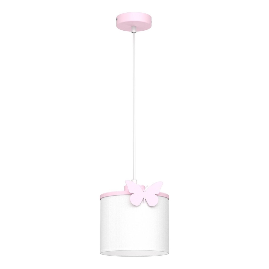 Kinder hanglamp aan een koord SWEET 1xE27/15W/230V wit/roze/vlinder