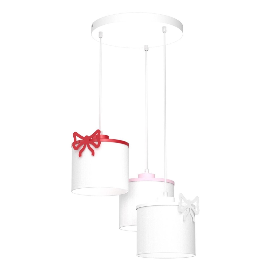 Kinder hanglamp aan een koord SWEET 3xE27/15W/230V wit/roze/rood/strik