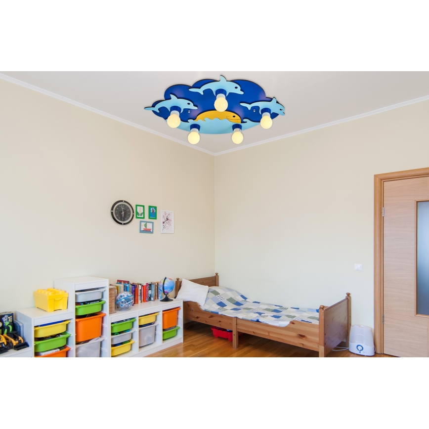 Kinder plafondlamp LUCCA 5xE27/24W/230V blauw