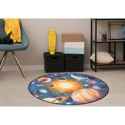 Kinder-vloerkleed met antislip PRINT 3D 80 cm planeten/veelkleurig