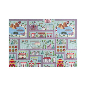 Kinder vloerkleed STELLA STREETS 100x150 cm turkoois/stad