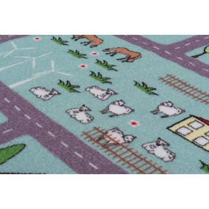 Kinder vloerkleed STELLA STREETS 100x150 cm turkoois/stad