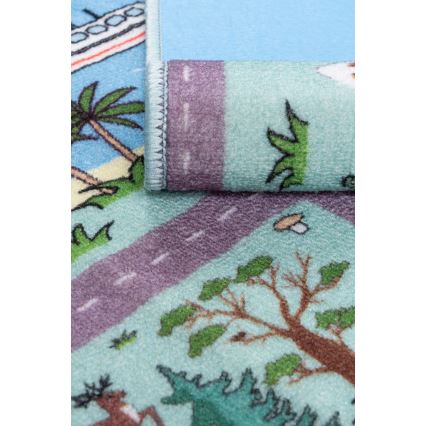 Kinder vloerkleed STELLA STREETS 100x150 cm turkoois/stad