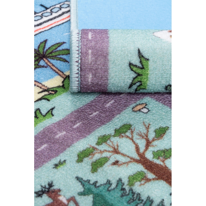 Kinder vloerkleed STELLA STREETS 100x150 cm turkoois/stad