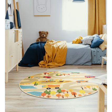 Kinder vloerkleed STELLA STREETS 120 cm beige/stad