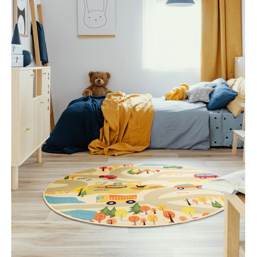 Kinder vloerkleed STELLA STREETS 120 cm beige/stad