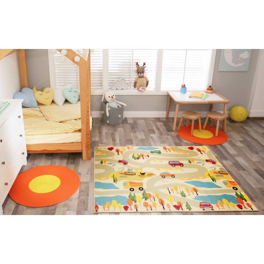 Kinder vloerkleed STELLA STREETS 80x100 cm beige/stad