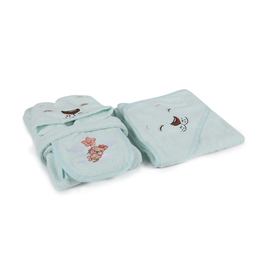 Kinderbadstof set ASLAN - badjas, handdoek, washandje mint
