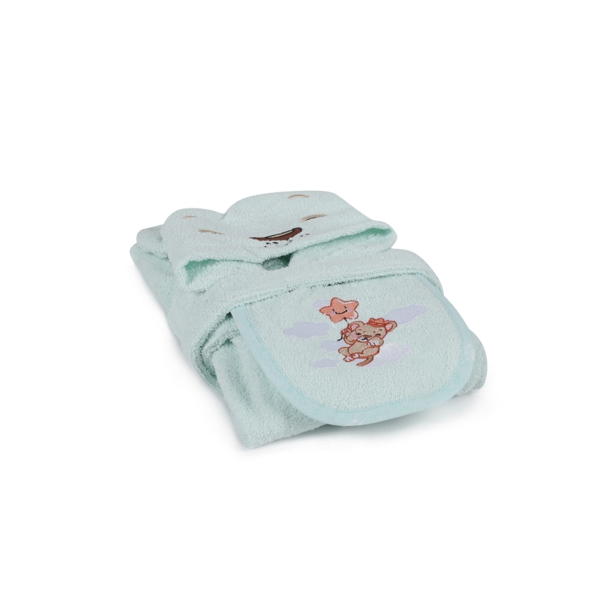 Kinderbadstof set ASLAN - badjas, handdoek, washandje mint