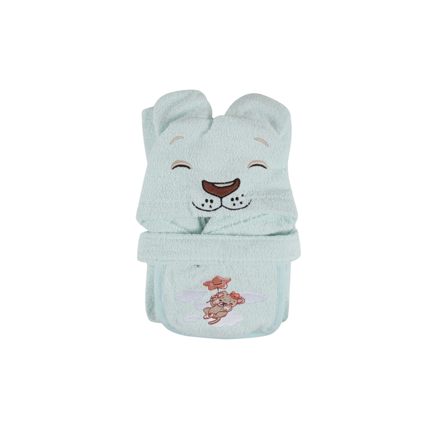 Kinderbadstof set ASLAN - badjas, handdoek, washandje mint