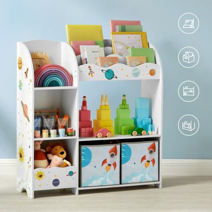 Kinderboekenplank met stoffen dozen ANET wit
