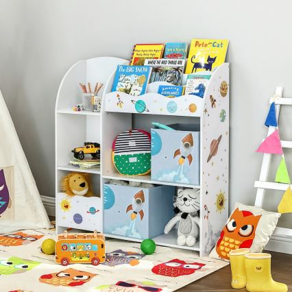 Kinderboekenplank met stoffen dozen ANET wit