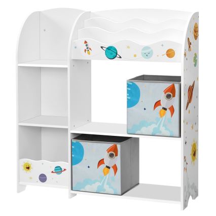 Kinderboekenplank met stoffen dozen ANET wit