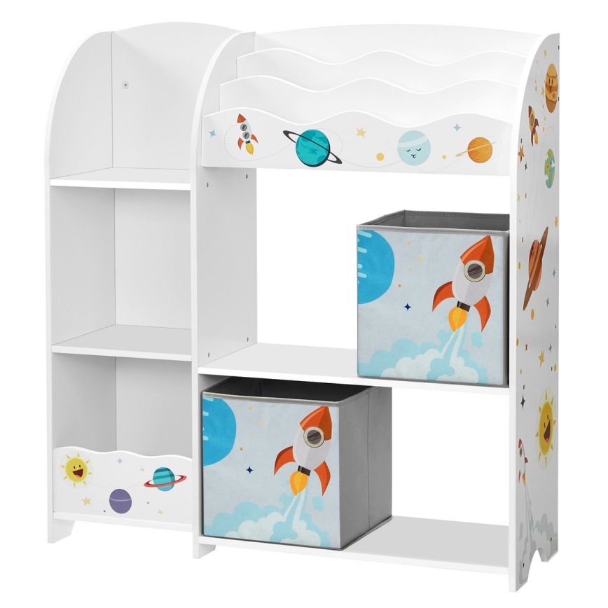 Kinderboekenplank met stoffen dozen ANET wit