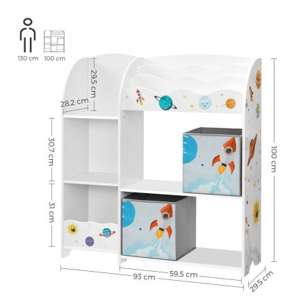 Kinderboekenplank met stoffen dozen ANET wit