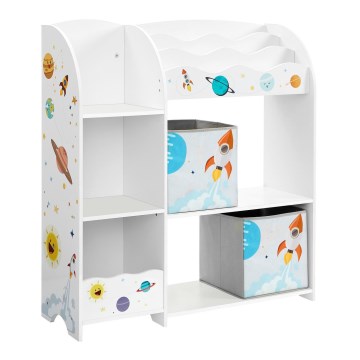 Kinderboekenplank met stoffen dozen ANET wit
